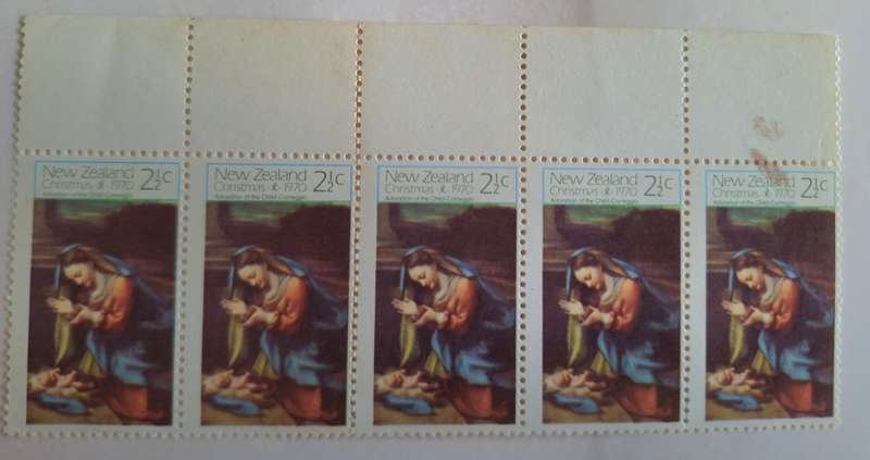 New Zealand 1970 Christmas Strip of 5 Unused stamps