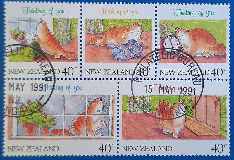 New Zealand 1991 Greetings Thinking of you Booklet Pane of 5 Used Stamps
