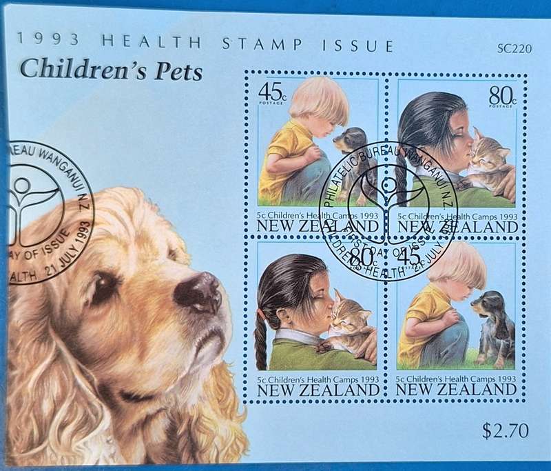 New Zealand 1993 Health Issue Pets Used Hinged Miniature Sheet