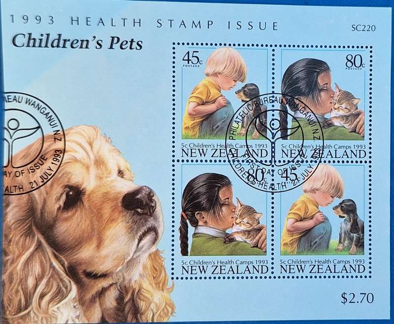 New Zealand 1993 Health Issue Pets Used Hinged Miniature Sheet
