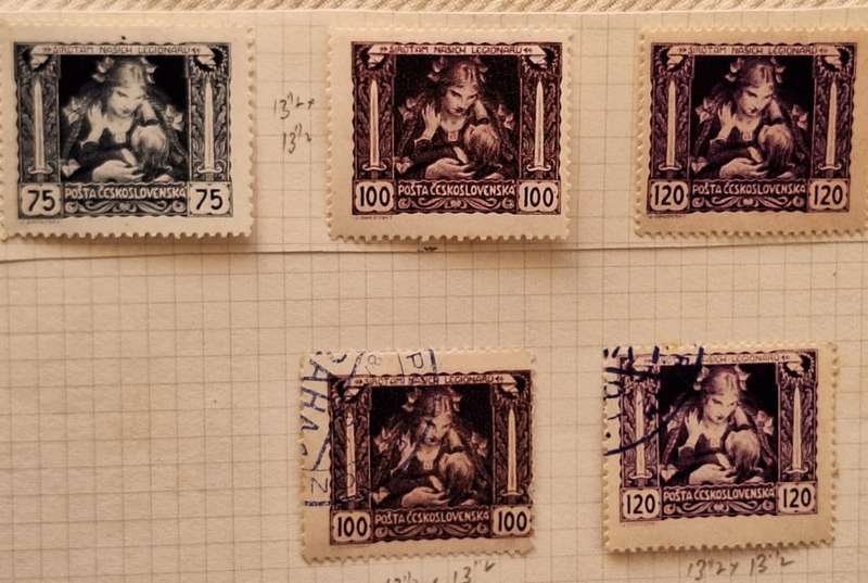 Czechoslovakia 1919 Legion Commemoration 3 Unused and 2 Used Hinged on Paper