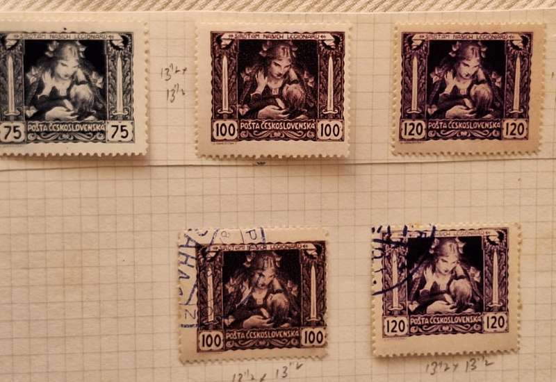Czechoslovakia 1919 Legion Commemoration 3 Unused and 2 Used Hinged on Paper