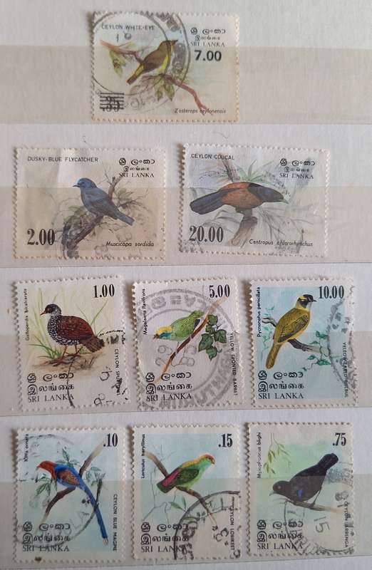 Sri Lanka Birds 1979 Set of 6 Used stamps and 1983 3 Used stamps 1 with Overprint
