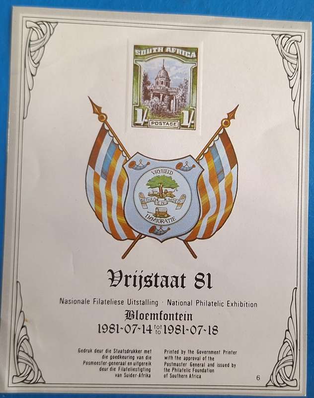RSA 1981 Vrijstaat 81 National Philatelic Exhibition Unused Miniature Sheet