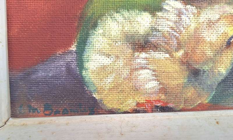 Framed Oil on Board of Boy with Chickens