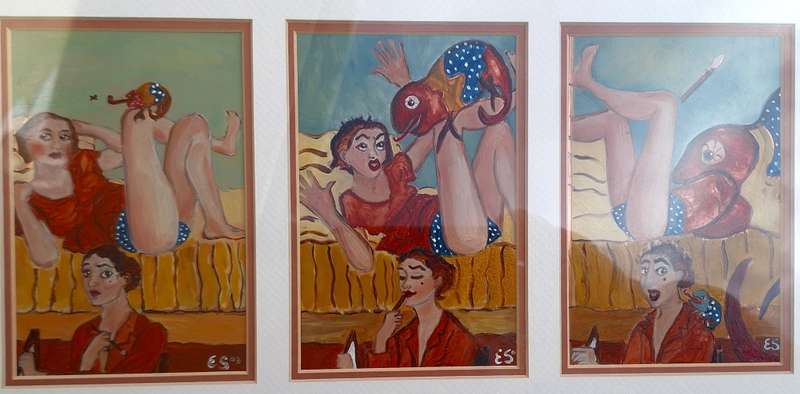 Mixed Media Paintings (3) Framed in sequence