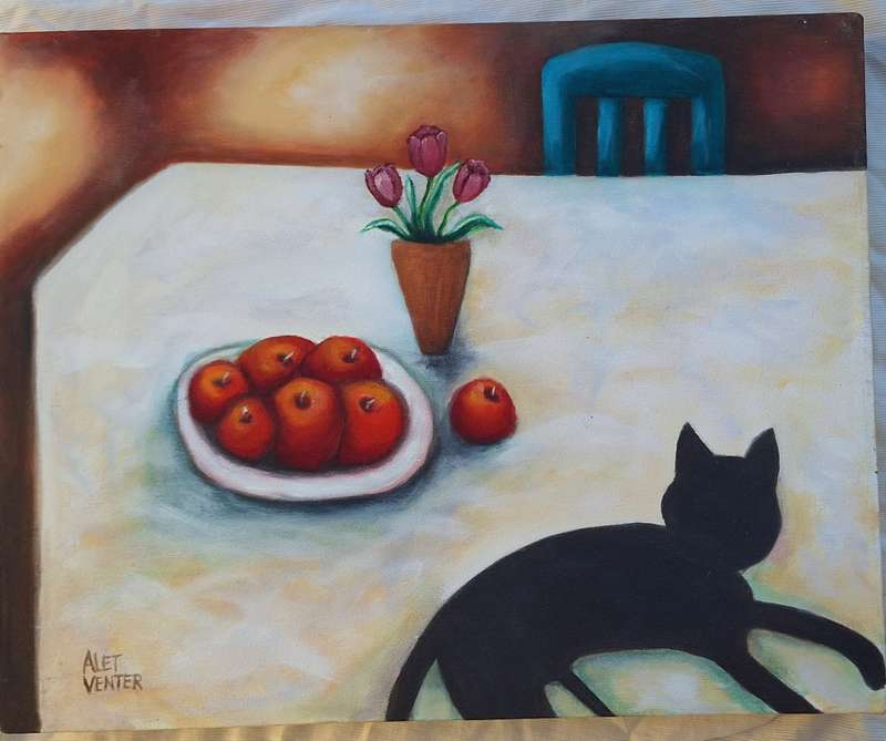 Unframed Oil on Canvas Still Life by Alet Venter