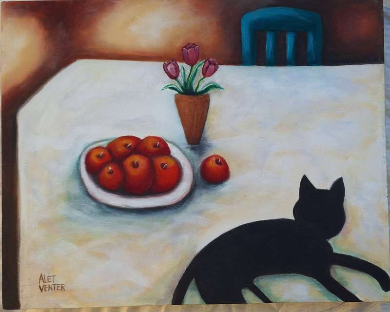 Unframed Oil on Canvas Still Life by Alet Venter