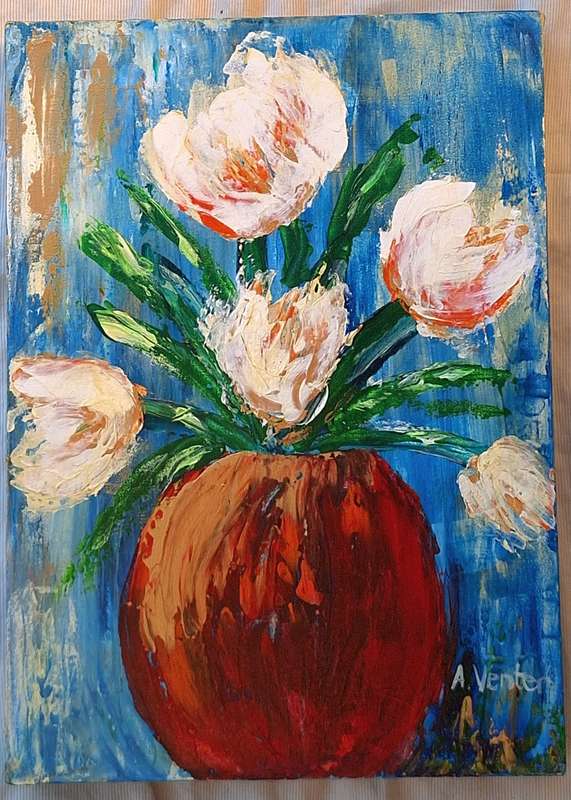 Unframed Oil on Canvas of Vase of Flowers by A Venter