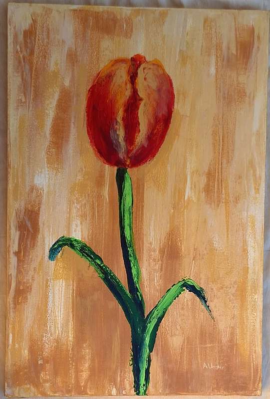 Unframed Oil on Canvas of Single Flower by A Venter