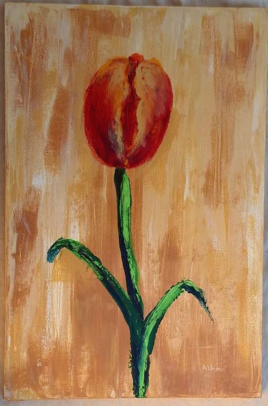 Unframed Oil on Canvas of Single Flower by A Venter