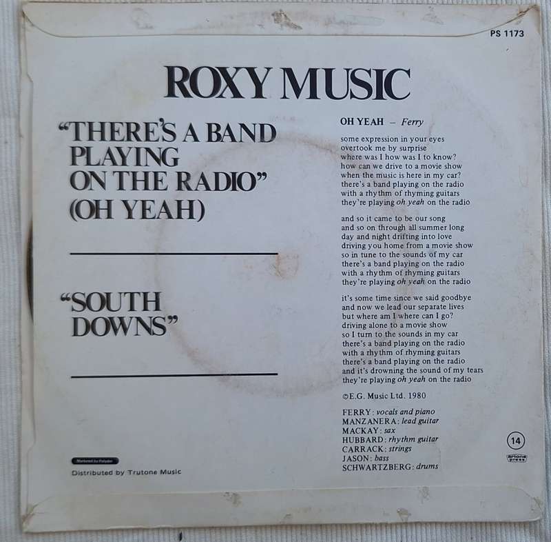 Roxy Music There`s A Band Playing On The Radio (Oh Yeah) / South Downs Polydor PS 1173 SA 1980
