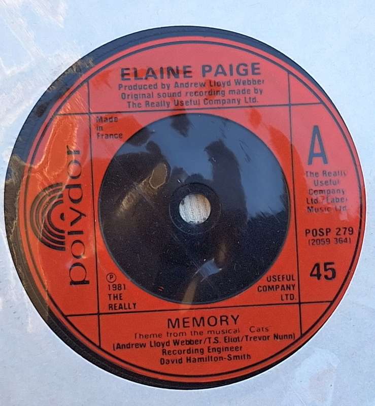 Elaine Paige Memory Vinyl, 7`, 45 RPM, Single, French pressing