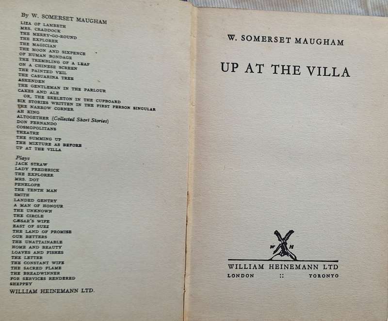 Up At The Villa by W Somerset Maugham Hardcover Reprint 1941