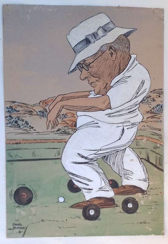 Unframed Chas Barry sketch of Bowler