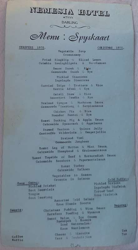 Nemesia Hotel *TYYY Darling Christmas 1978 Menu