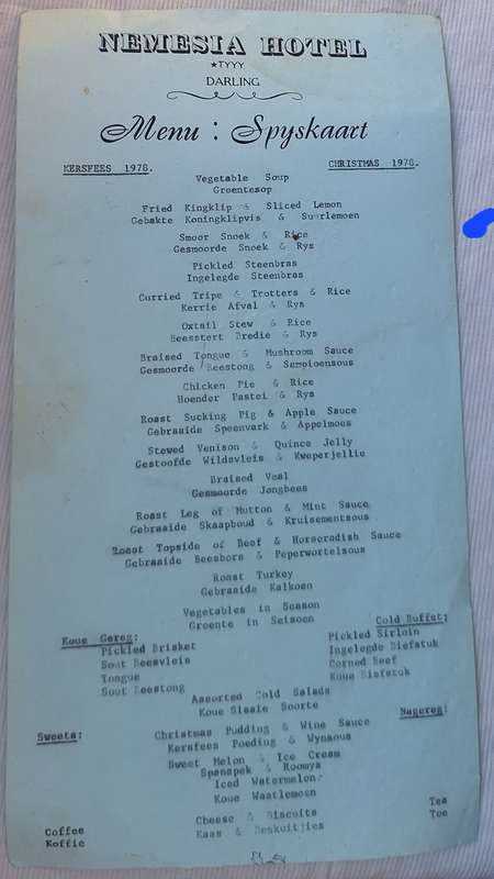 Nemesia Hotel *TYYY Darling Christmas 1978 Menu