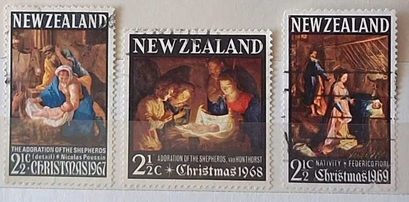 New Zealand 1967, 68 and 69 Christmas 3 Used Hinged Christmas stamps