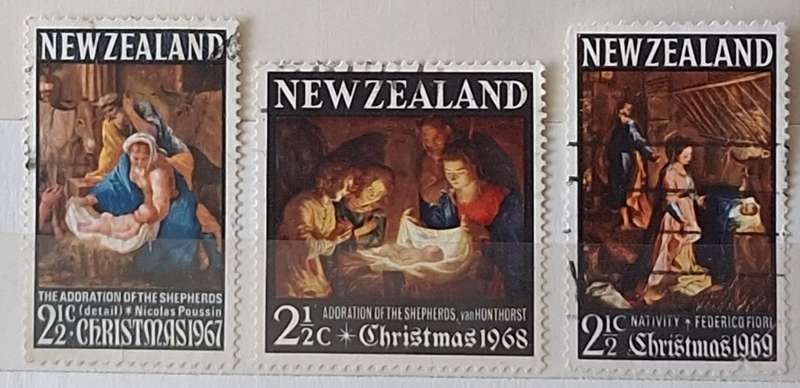 New Zealand 1967, 68 and 69 Christmas 3 Used Hinged Christmas stamps