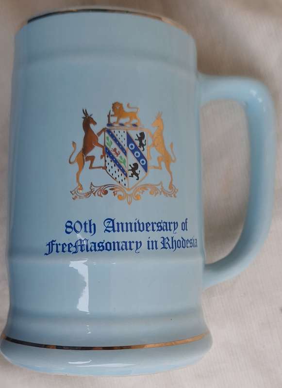 80th Anniversary of Freemasonary in Rhodesia Commemorative Mug by Norbel Potteries
