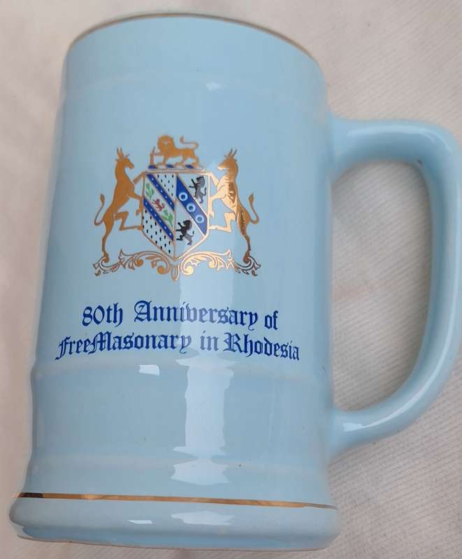 80th Anniversary of Freemasonary in Rhodesia Commemorative Mug by Norbel Potteries