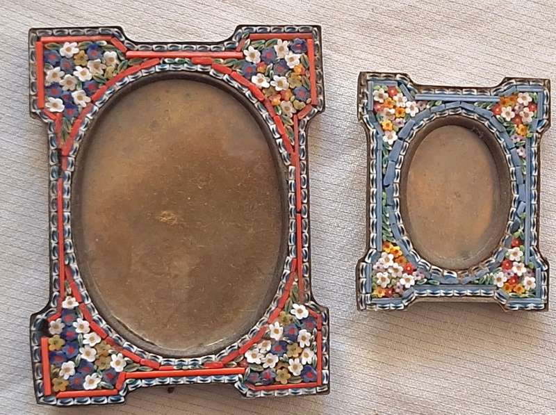 2 Small Metal Frames with Painted flowers round rim