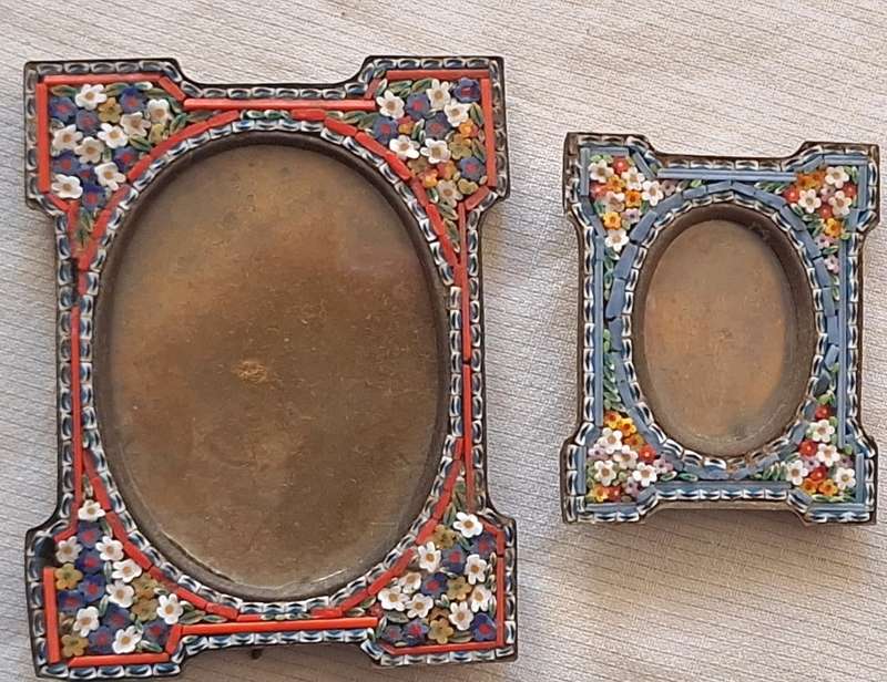 2 Small Metal Frames with Painted flowers round rim