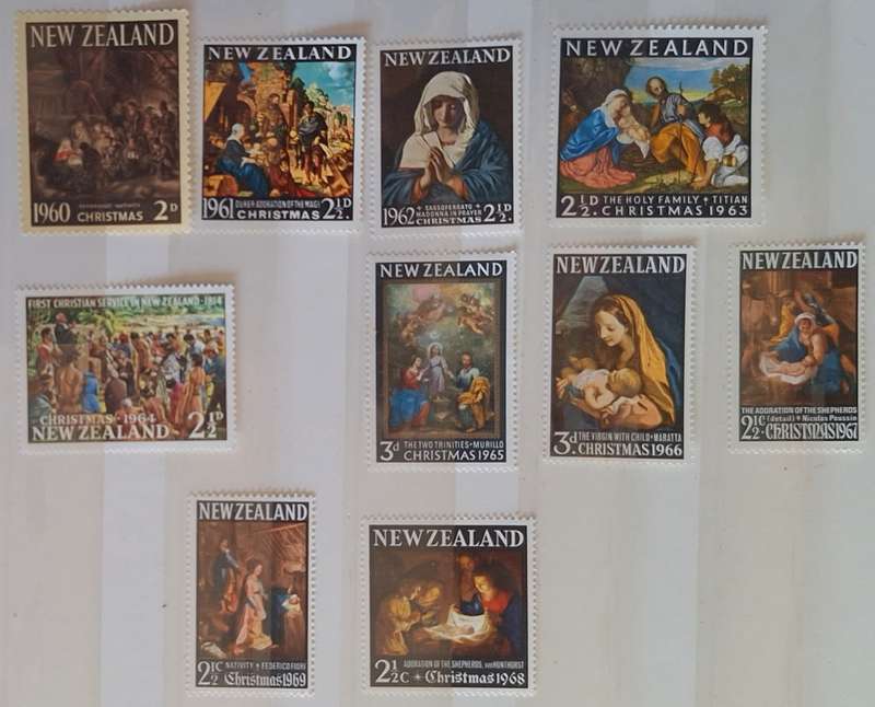New Zealand 1960-69 Christmas 10 Mint stamps  1 for each year