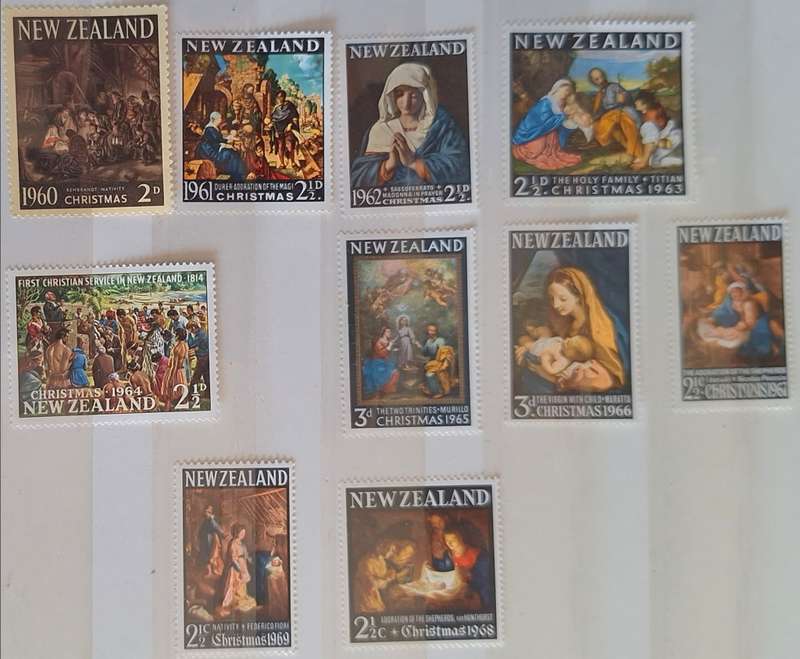 New Zealand 1960-69 Christmas 10 Mint stamps  1 for each year