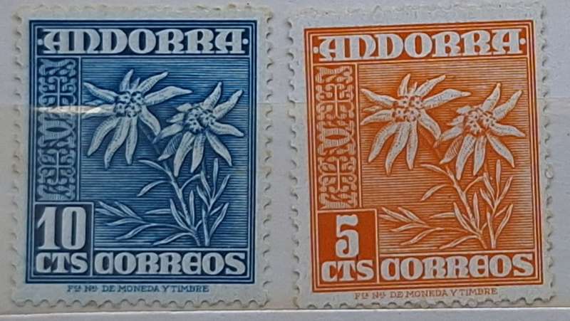 Andorra 1948-53 Edelweiss 2 Unused Hinged stamps