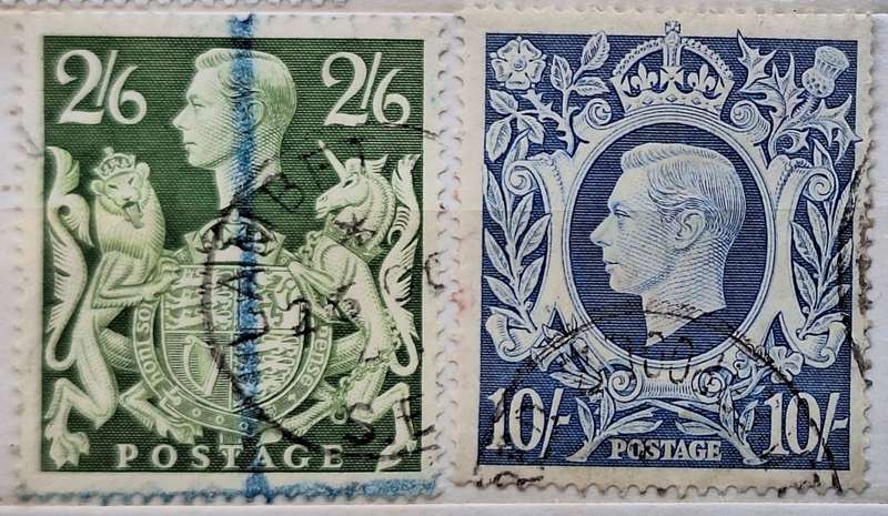 GB 1939 George VI 2 Used stamps 2/6 and 10 Shilling