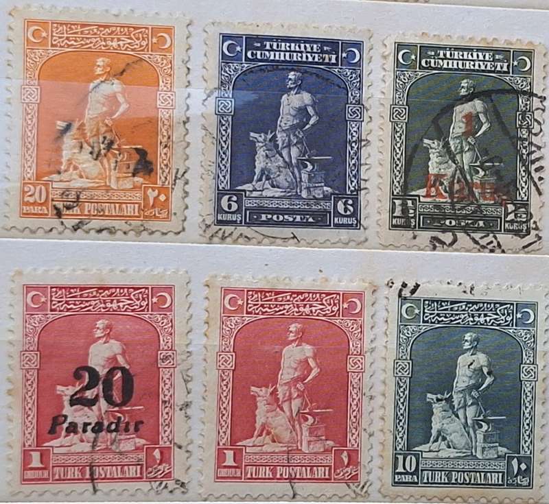 Turkey 1930 Famous Legendary Blacksmith and his Gray Wolf 6 Used 1 Surcharge stamp