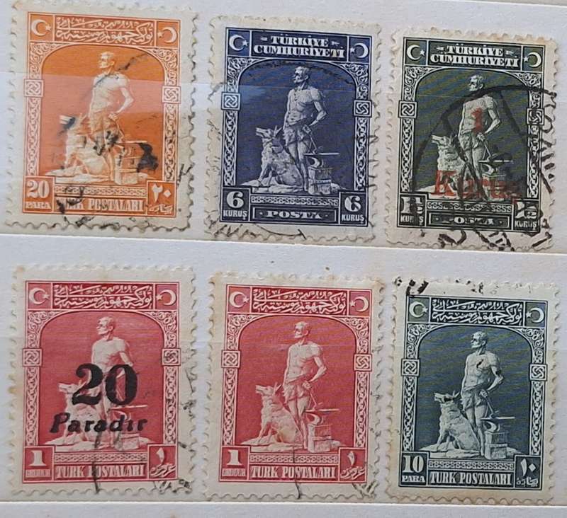 Turkey 1930 Famous Legendary Blacksmith and his Gray Wolf 6 Used 1 Surcharge stamp
