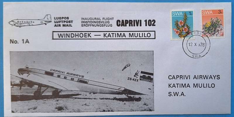 South West Africa 1978 Caprivi Airways Cover No. 1A Inaugural Flight Caprivi 102 Cover