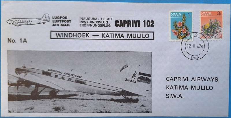 South West Africa 1978 Caprivi Airways Cover No. 1A Inaugural Flight Caprivi 102 Cover