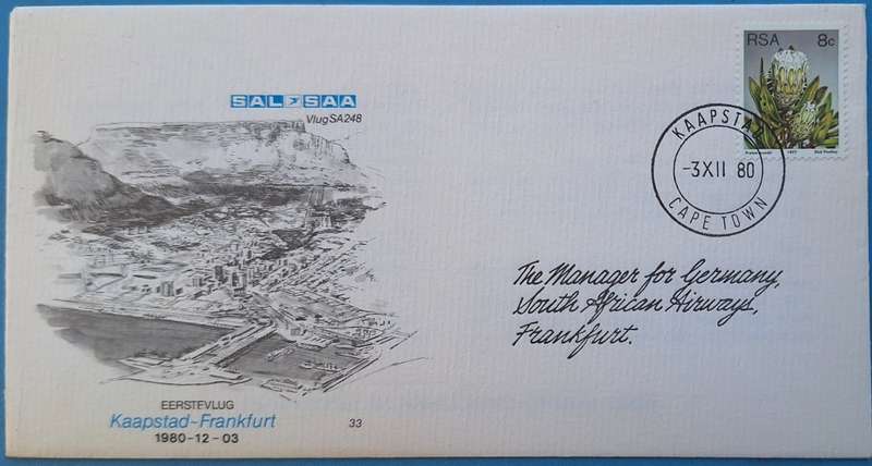 SAA SAL 1980 Eerstevlug Kaapstad-Frankfurt Cover No.33