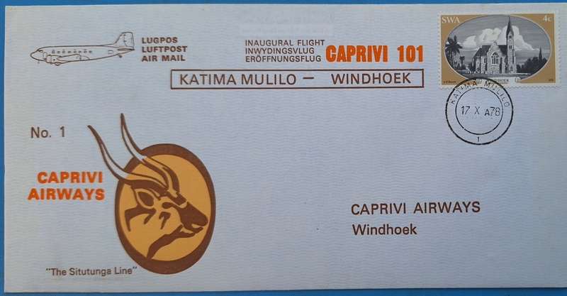 South West Africa 1978 Caprivi Airways Cover No. 1 Inaugural Flight Caprivi 101 Cover