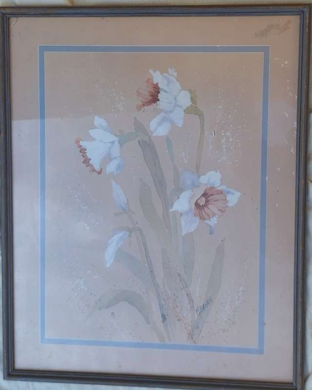 Framed Watercolour Print of Flowers by M Storm