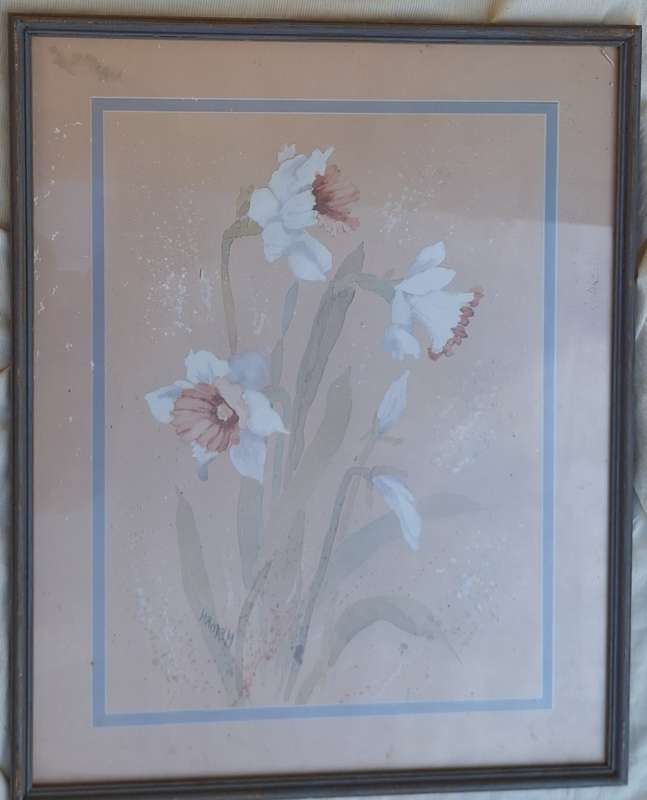 Framed Watercolour Print of Flowers by M Storm