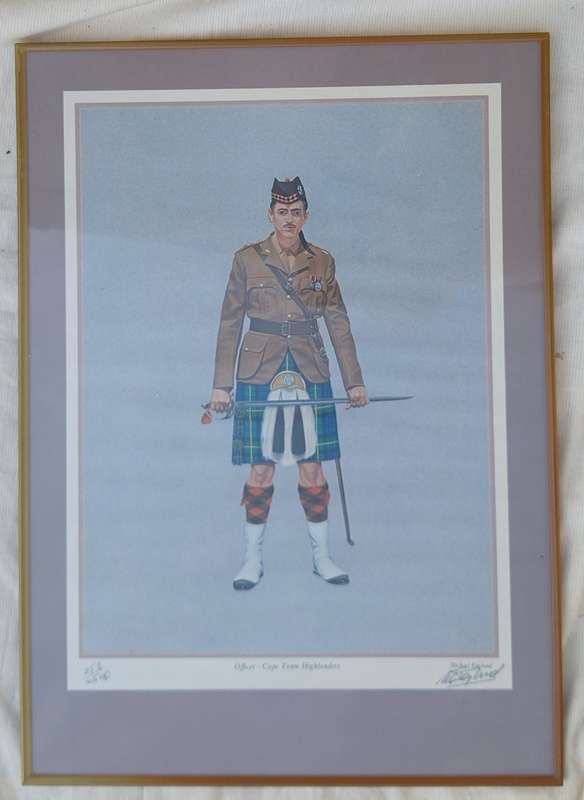 Framed Signed Limited Edition Military Print of Office Cape Town Highlanders by Michael England