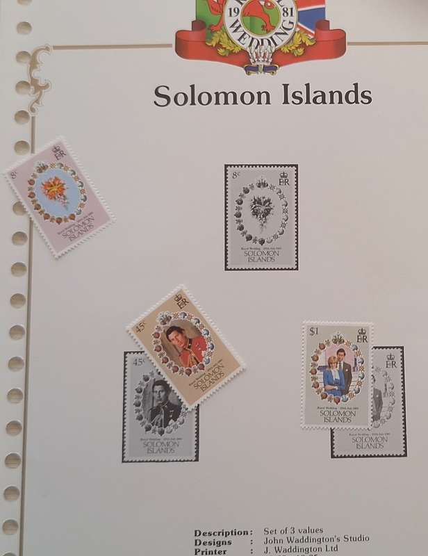 Official Royal Wedding 1981 Album Page SOLOMON ISLANDS with Set of 3 values Mint stamps