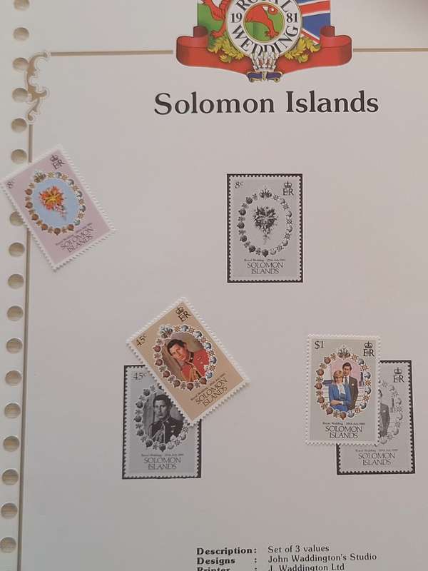 Official Royal Wedding 1981 Album Page SOLOMON ISLANDS with Set of 3 values Mint stamps