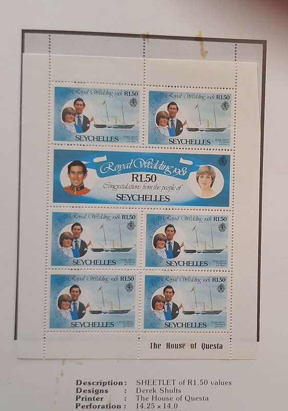 Official Royal Wedding 1981 Album Page SEYCHELLES with Mint Sheetlet of 6 x R1.50 stamps