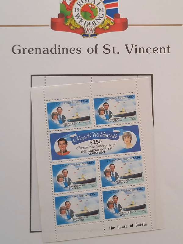 Official Royal Wedding 1981 Album Page GRENADINES OF ST. VINCENTwith Mint Sheetlet of 6xS3.50 stamps