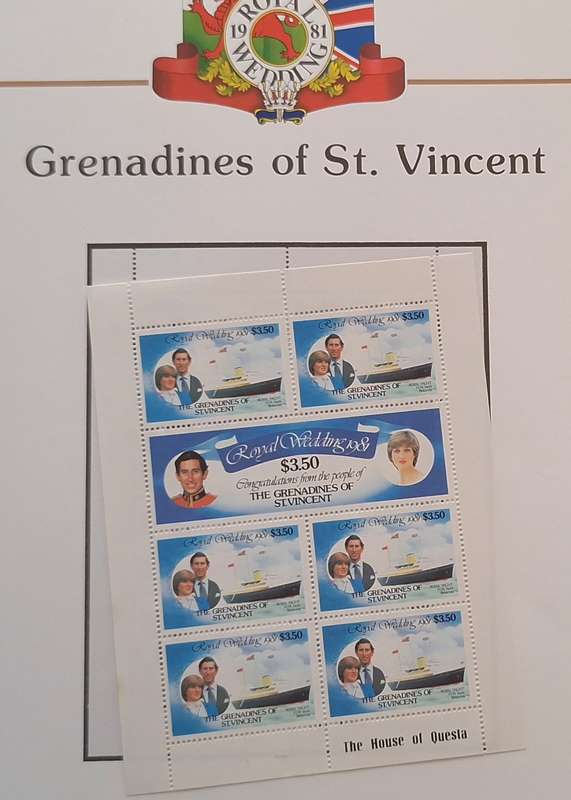 Official Royal Wedding 1981 Album Page GRENADINES OF ST. VINCENTwith Mint Sheetlet of 6xS3.50 stamps