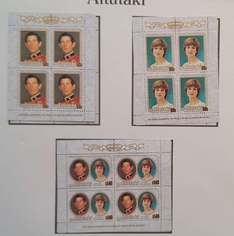 Official Royal Wedding 1981 Album Page AITUTAKI with 3 Mint Sheetlets of 4 stamps