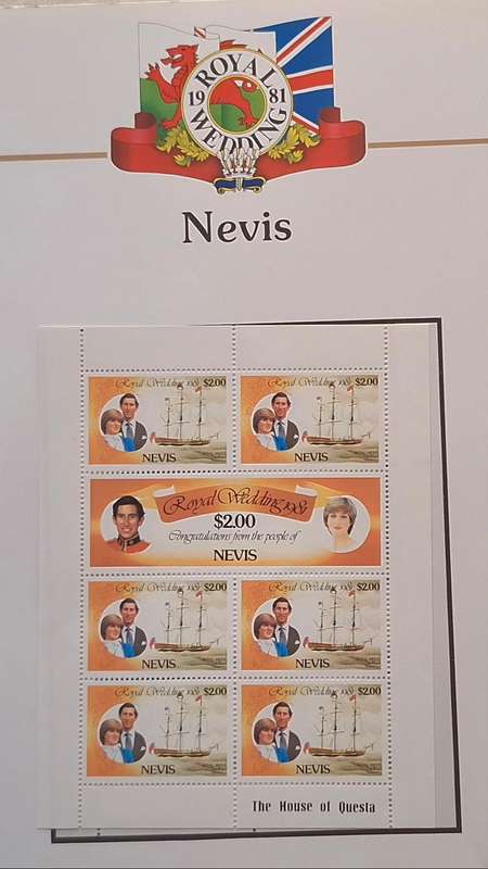 Official Royal Wedding 1981 Album Page NEVIS with Mint Sheetlet of 6 x $2.00 stamps