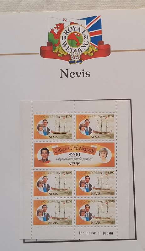 Official Royal Wedding 1981 Album Page NEVIS with Mint Sheetlet of 6 x $2.00 stamps