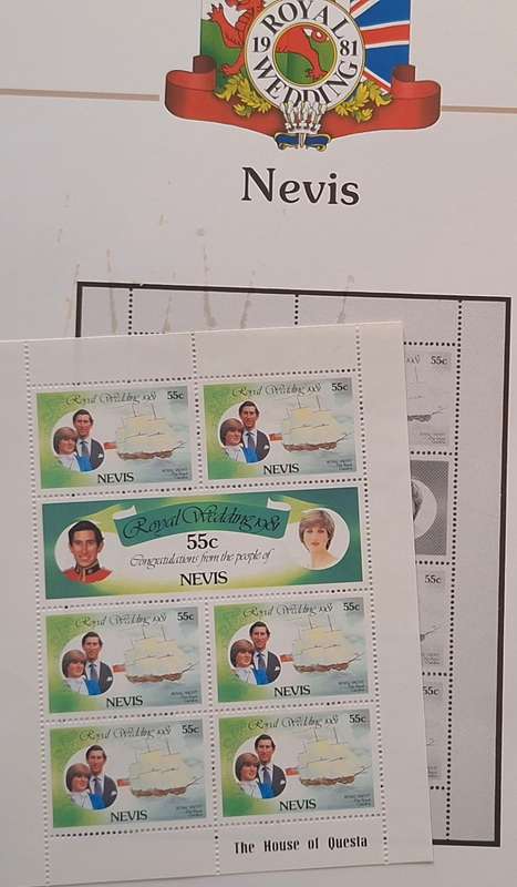 Official Royal Wedding 1981 Album Page NEVIS with Mint Sheetlet of 6 x 55c stamps
