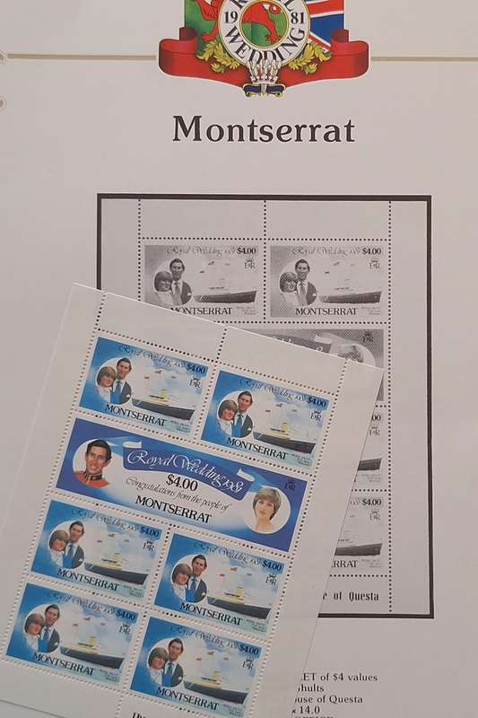 Official Royal Wedding 1981 Album Page MONTSERRAT with Mint Sheetlet of 6 x $4.00 stamps